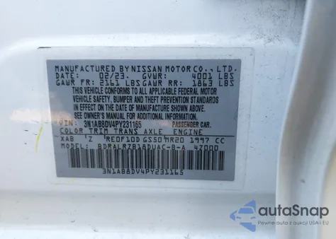 2023 Nissan Sentra Sr Xtronic Cvt z USA, uszkodzony, nr VIN 3N1AB8DV4PY231165